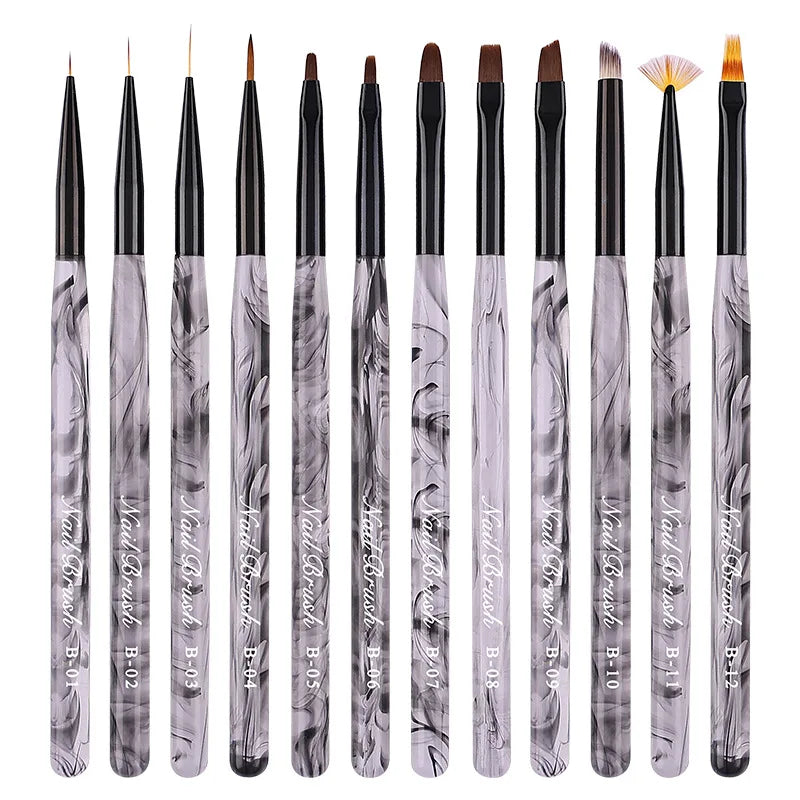 Factory Supplies Black Acrylic Handle UV Gel Nail Design Liner Nylon Brush Manicure Kit for Nail Salon Kolinsky
