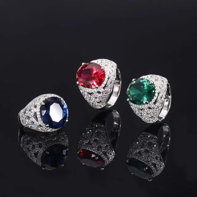 925 Sterling Silver Women's Engagement Ring with Blue Created Sapphire Rhodium Plated Classic Style for Wedding and Party