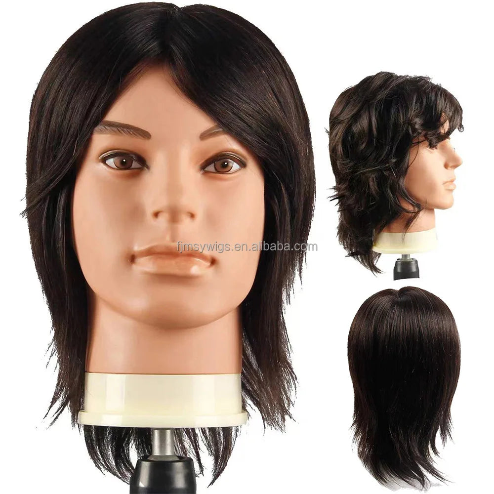 Factory Price 100% Human Hair Doll Male Hair Mannequin Heads Without Beard Natural Hair Training Head Mannequin