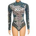 Mirror Glasses Bodysuit  One Piece Bodysuits  Sequin Rhinestone Pole Dance Leotard Stage Costume Short Jumpsuit