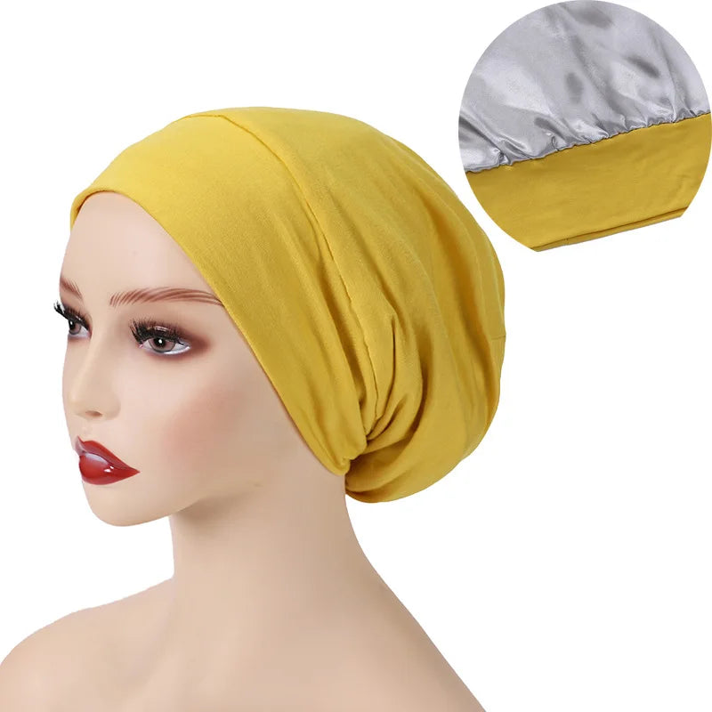 Modern Women's High Elastic Mercerized Cotton Hat Single-Color Tubular Cap Double-Colored Base Custom Size for Chemotherapy