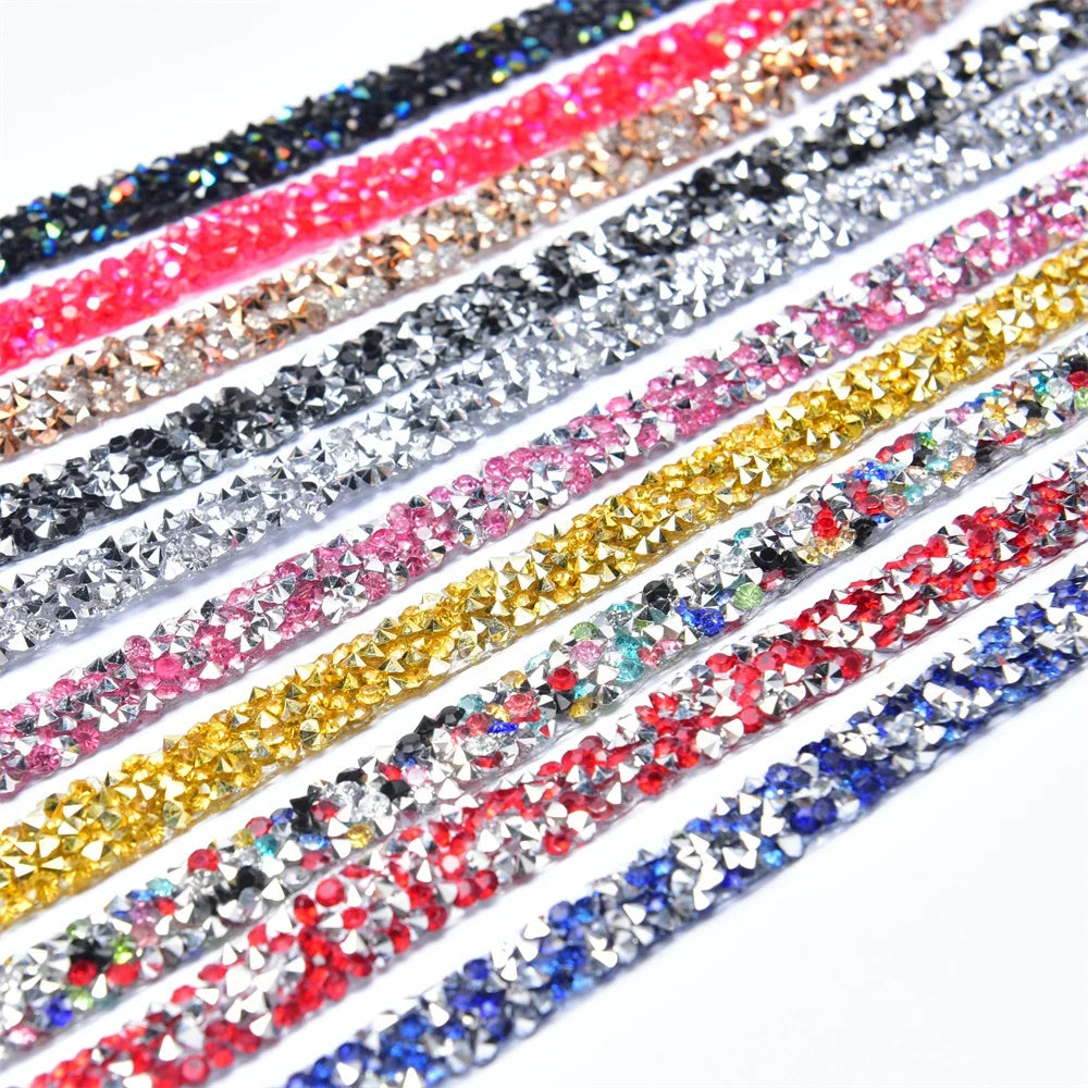1Cm Bling Resin Rhinestone Trim Hot Fix Strass Diamond Ribbon Iron on Crystal Tape Strip for Garment Wedding Jewelry Decoration