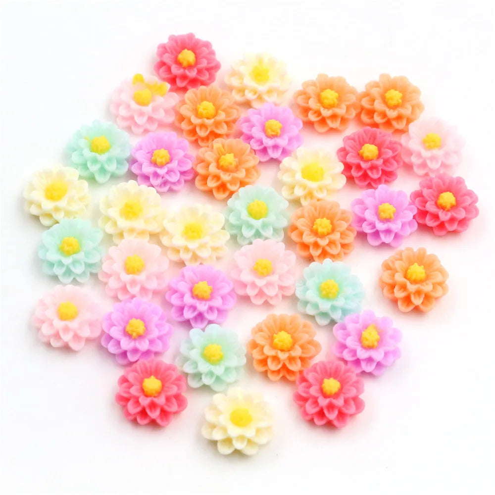 40pcs/lot 10mm Mix Colors Flower Style Flat Back Resin Cabochons for Bracelet Earrings Accessories DIY Jewelry Findings