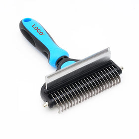 2024 Hot Selling Luxury 2 in 1 Stainless Steel Pet Cat Dog Hair Dematting & Deshedding Grooming Rake Comb Brush Tool