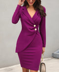 S-3XL New Long Sleeve Women's Professional Dress Suit Collar Button up Dress Hip Wrap Dress Fashioned Women's Dress