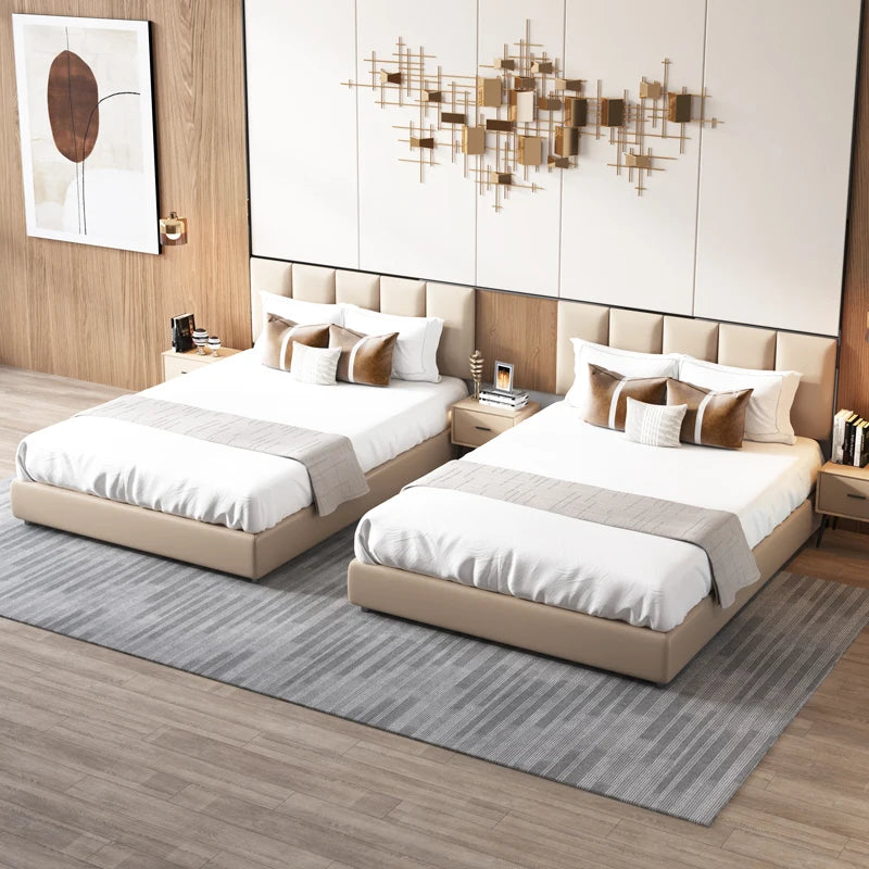 Wholesale Hotel Bedroom Furniture king Queen Bed Frame Double Single Leather Up-holstered Beds