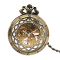 Transparent Open Face Hand Winding Skeleton Vintage Mechanical Pocket Watch Vintage Bronze Old Watch for Male Gift Souvenir