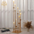 Wedding Supplies 8 Arms Gold Plated Candle Holders Metal Road Light Stand High Hurricane Candlestick for Wedding Centerpieces