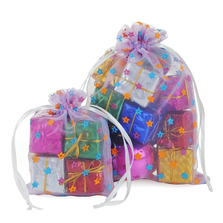 Metallic Stars Mesh Jewelry Gift Pouch Favor Bags Heart Dots Flower Star Organza Jewelry Candy Pouches Wedding Organza Bags