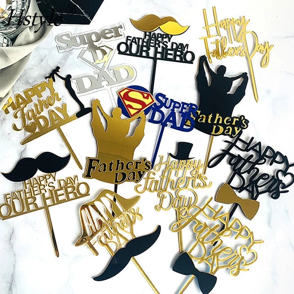 Gold Father Happy Birthday Acrylic Cake Topper Dad Birthday Cake Topper for Father's Day Daddy Birthday Party Cake Decors PQA347