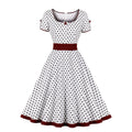 Women Cotton 1950s Retro Rockabilly Dress Short Sleeve Vintage Swing Dress