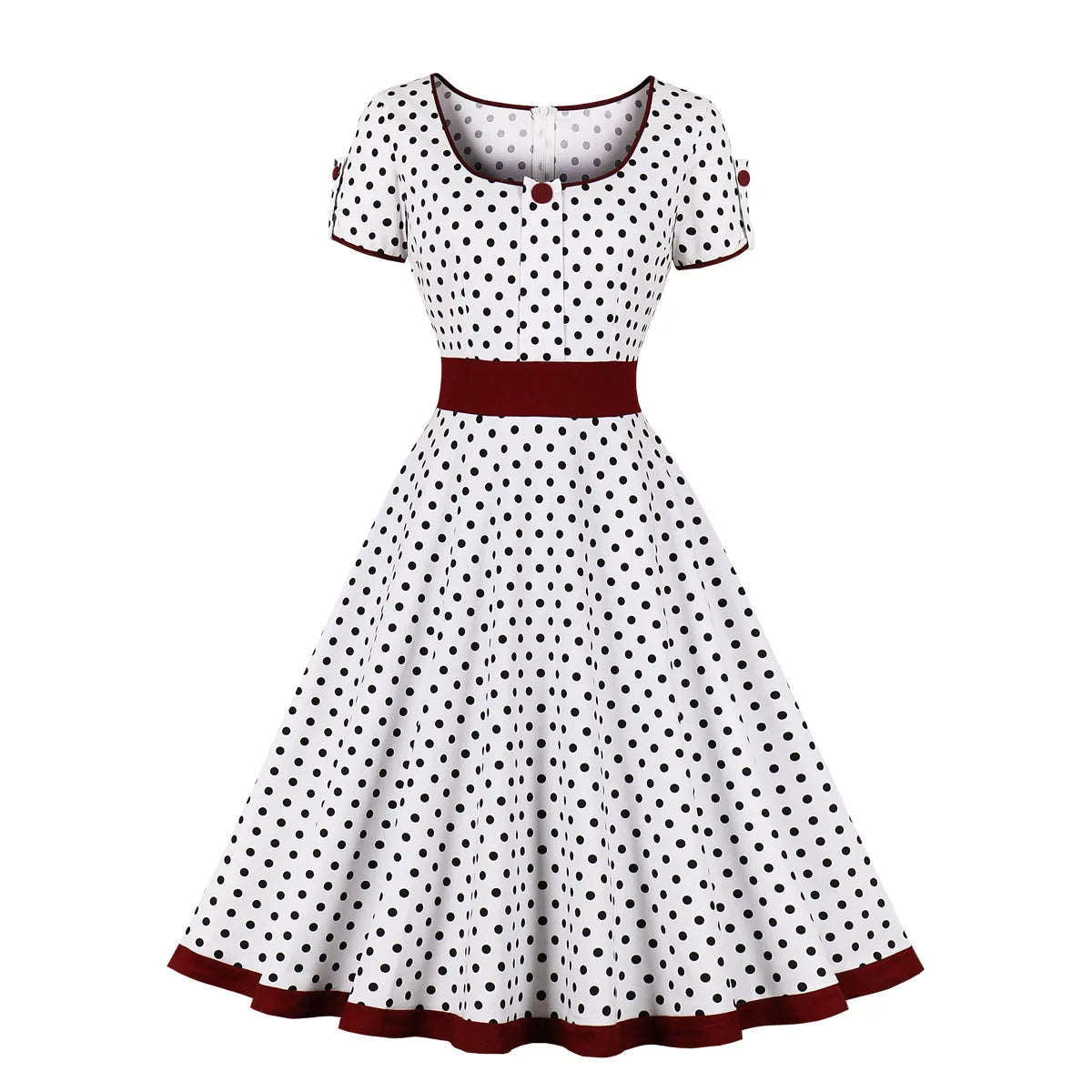 Women Cotton 1950s Retro Rockabilly Dress Short Sleeve Vintage Swing Dress