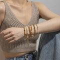 INS Style Stainless Steel Gold Plated Natural Freshwater Pearl Stackable Waterproof Jewelry Bangle Bracelet for Women