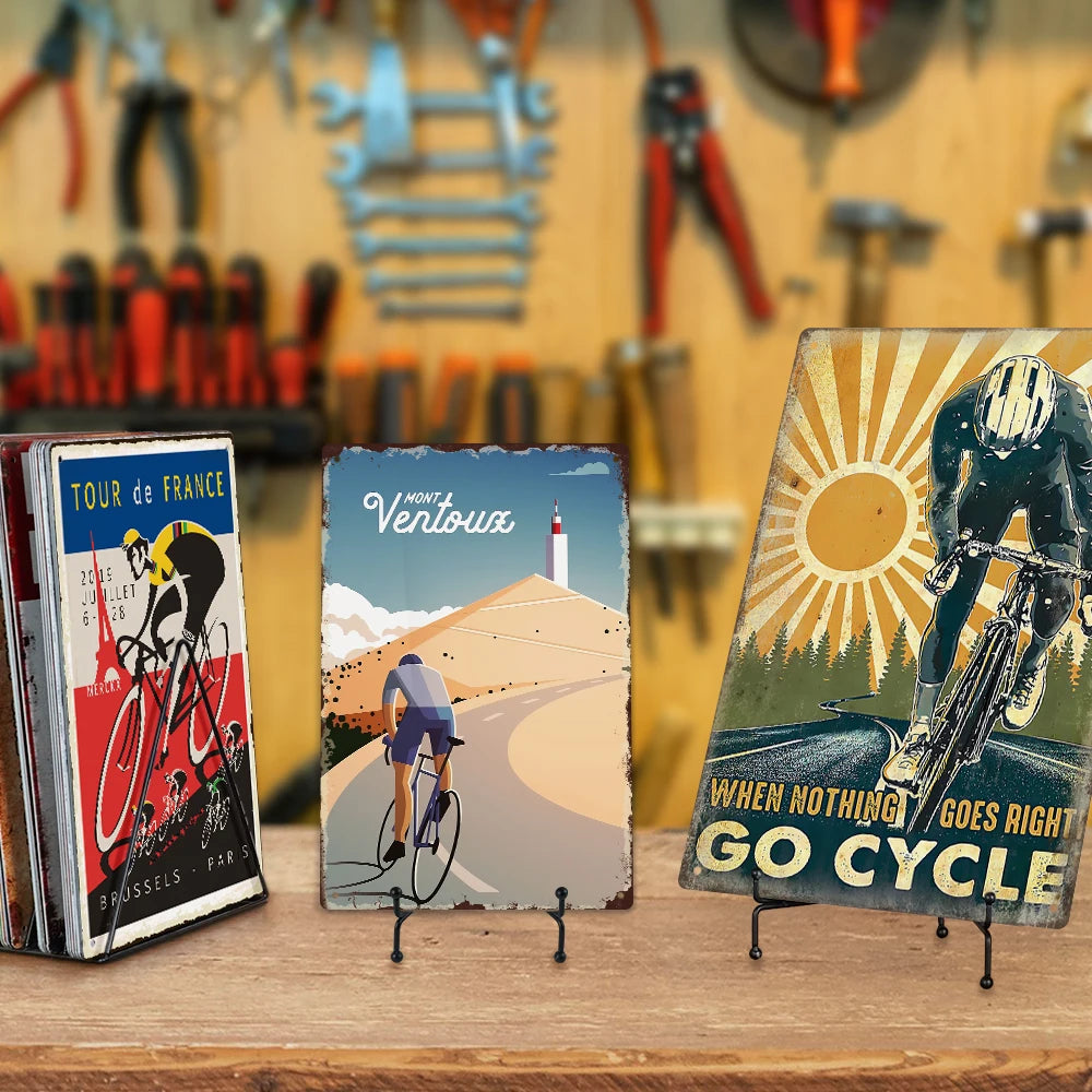 Bicycle Illustration Metal Printed Sign Contest Tin Plate Vintage Garage Man Cave Decoration