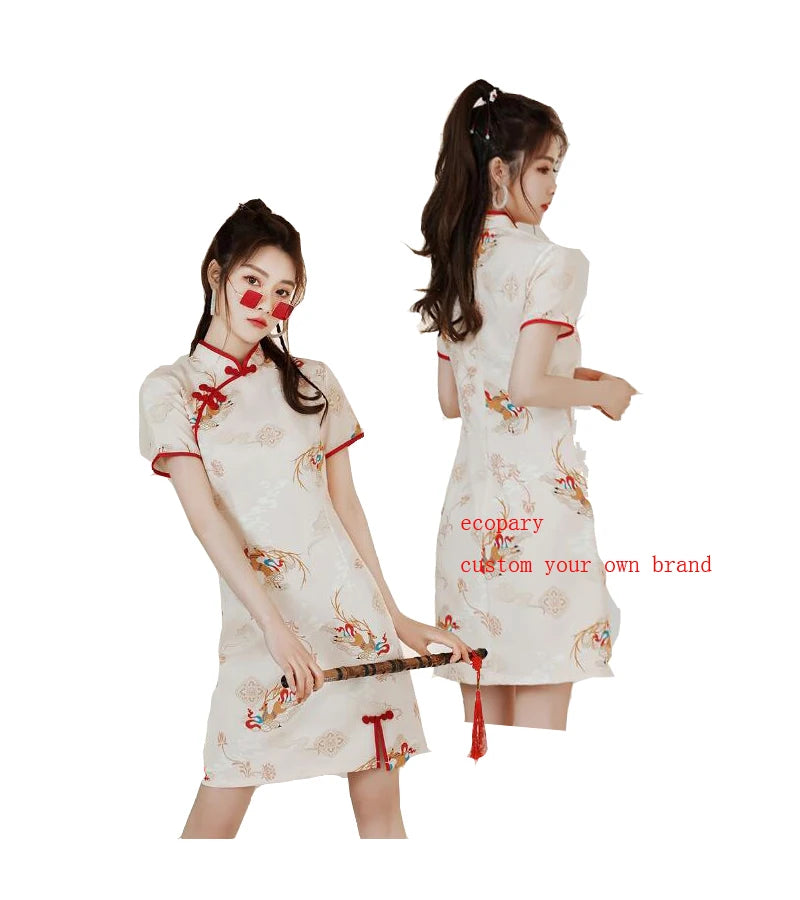 Ecoparty  Chinese Style Cheongsam Dress Women Vintage Traditional Robe Orientale Vestido Chino Fashion Girl Modified Qipao