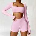 Hot Sell Fitness Shorts Yoga Casual Women Two Piece Sets Sport Seamed Yoga Set Shorts Long Sleeve Yoga Pant Set