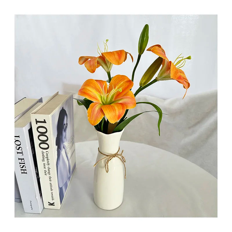 QYY XUANCAO 3 Flower 2 Buds  Long Stem Artificial Stargazer Lily with 3 Tiger Lily Heads for Wedding Party Decor