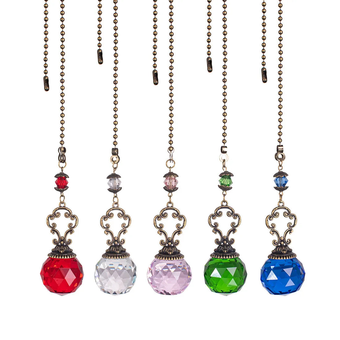 Wholesale High K9 Crystal Sun Catcher Crystal Bronze Bead Chain Suncatcher Fan Switch Crystal Pendant