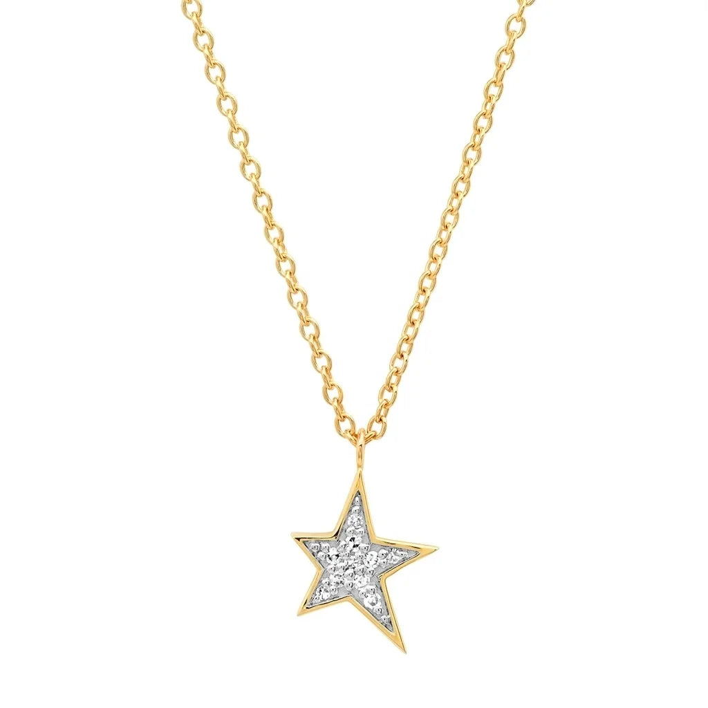 LOZRUNVE 925 Sterling Silver Pave CZ Stone Asymmetrical 5 Point Star Pendant Necklace 14k 18k Gold Jewelry