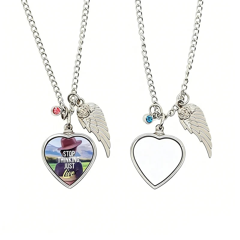 Qualisub Personalized Angel wings Urn Necklace Sublimation Urn Necklace Blank Heart Shape Urn Necklace for Sublimation