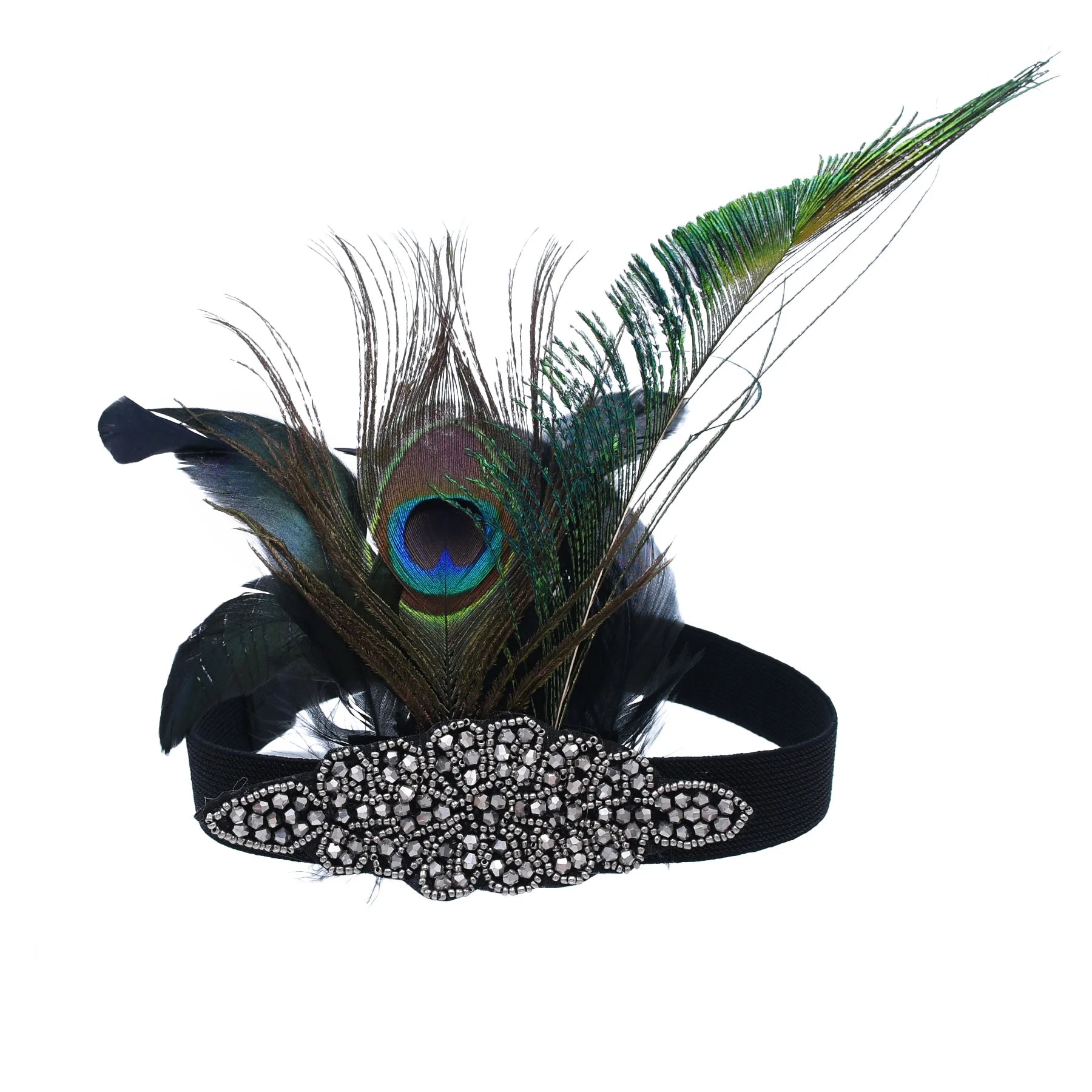 Indian Feather Headband Bohemian Peacock Feather Blue Women Hair Jewelry Ethnic Elastic Pearl Chains Headband