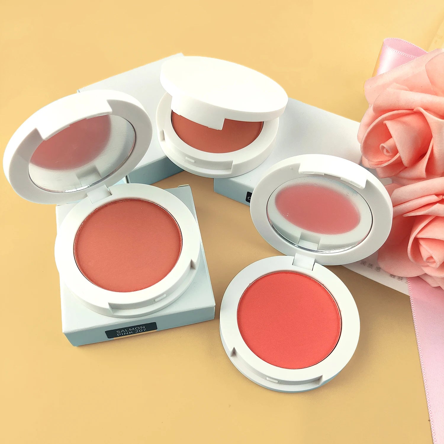 High Pigment Vegan Face Cheek Color Long Lasting Makeup Blusher Private Label Single Blush Palette Fine Powder Blush