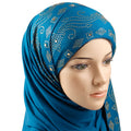 Top Seller Thin Stripe Women Dubai Rhinestone Scarf Shawl Arab Muslim Jersey Hijab With Stone