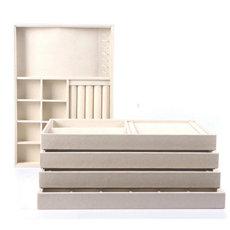 Tray Showcase Ring Necklace Luxury Display Velvet Jewelry Storage Box Fabric Jewelry Organizer