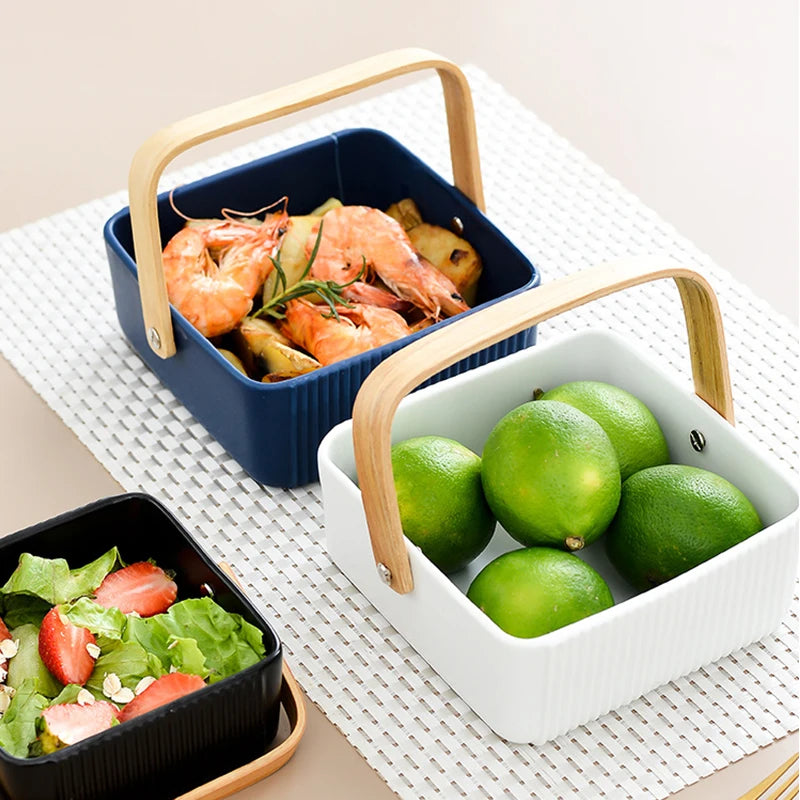 Ceramic Fruit Basket Creative Porcelain Basket Restaurant Salad Bowl Dry Fruit Serving Tray Jewelry Storage Box