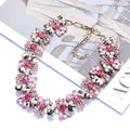 Luxury Wedding Necklace Women Bridal Jewelry Sets Alloy Pink Crystal Rhinestone Necklace for Carnival Banquet Party