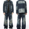 Men Designer Sweat Suit Jacket Jeans Denim Fitting Men Jogger Pant Ripped Hole Graffiti Paint Vintage Baggy Jeans
