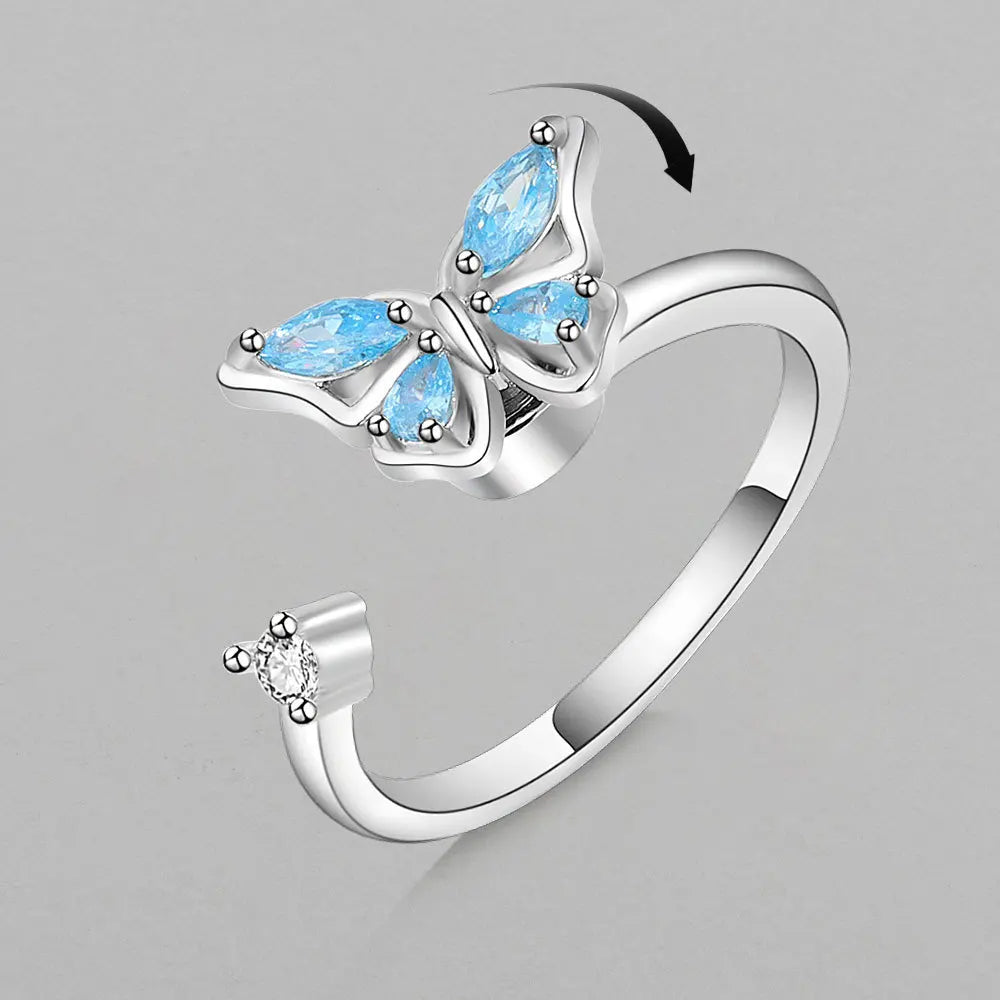 Adjusting Pressure Luxury Anxiety Ring Fidget Spinner Ring for Women Butterfly Finger Ring Rotate Anti Stress Wedding Jewelry