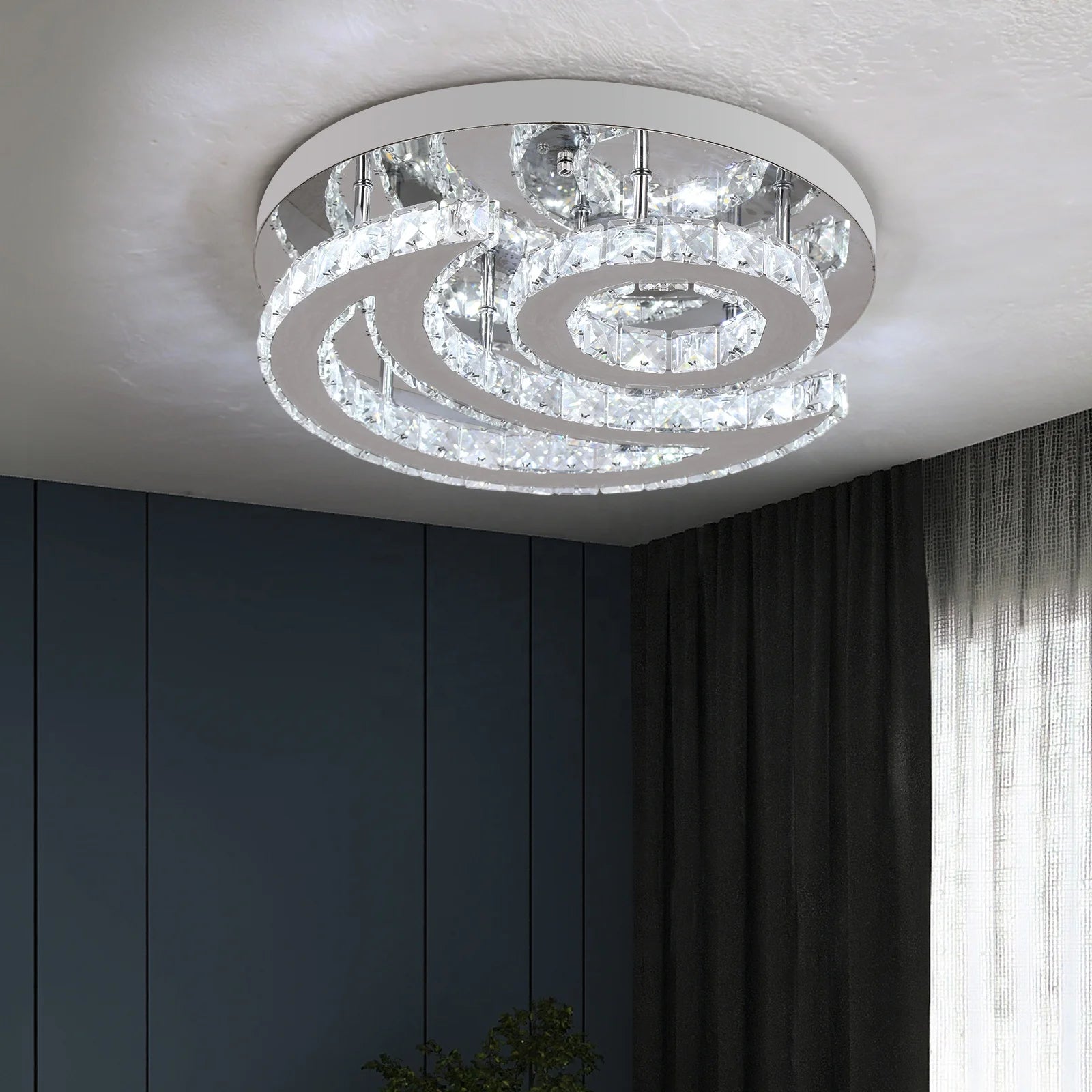 33W Sun Moon Surface Mounted Crystal Round Ceiling Lamp for Indoor Home Lighting