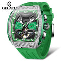 GELATU 6016 Men's New Automatic Round Stainless Steel Sapphire Watch Diamond Fashion Sports Clock with Glass Dial Window