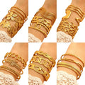 Women's 18K Gold Plated Stainless Steel Chunky Wide Bracelet with Bamboo Flower Heart Fashion Jewelry for Party Occasions