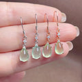 925 Sterling Silver Natural Prehnite Water Drop Band Earrings for Women Gold Plated for Wedding Party Good Price Free Shipping