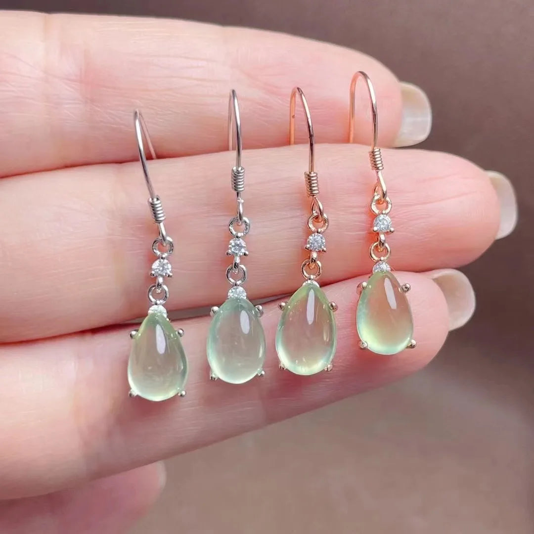 925 Sterling Silver Natural Prehnite Water Drop Band Earrings for Women Gold Plated for Wedding Party Good Price Free Shipping