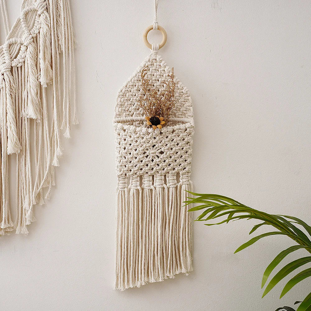 Boho Cotton Handmade Flower Home Macrame Hanging Wall Decor Plant Holders Bag Holder