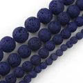 Round Dark Blue Rubber Volcanic Rock Lava Stone Loose Beads 4mm-10mm 38cm Strand for Jewelry Making DIY Bracelet