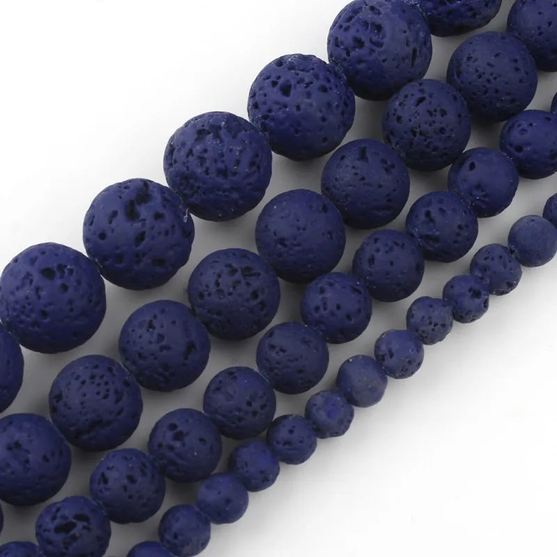 Round Dark Blue Rubber Volcanic Rock Lava Stone Loose Beads 4mm-10mm 38cm Strand for Jewelry Making DIY Bracelet