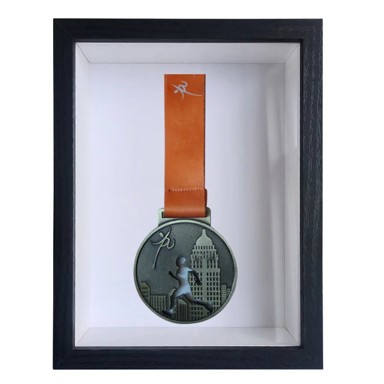 7-Inch A4 Marathon Medallion Wooden Photo Frame Modern Display Stand 3cm Shadow Box for Medal Display