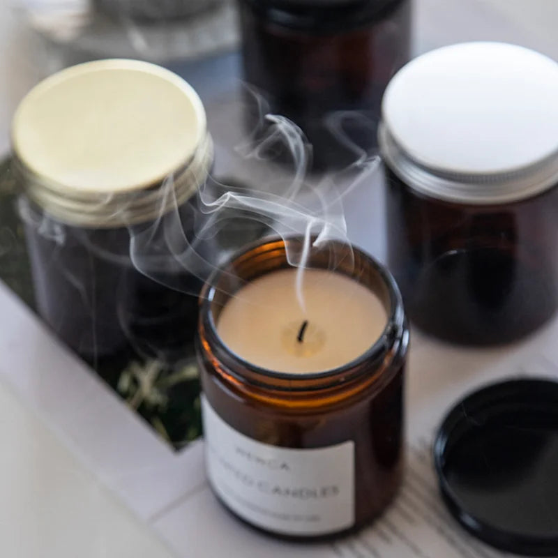 Empty 4oz 8oz Glass for Candles Lidded Amber Scented Candles Glass Jar with Gold Silver Black Lid