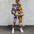 Abstract Pattern Print Women 2 Piece Sets Pullovers Autumn Tracksuit Women Sportswear Elastic Waist Pants Casual Loose Tops