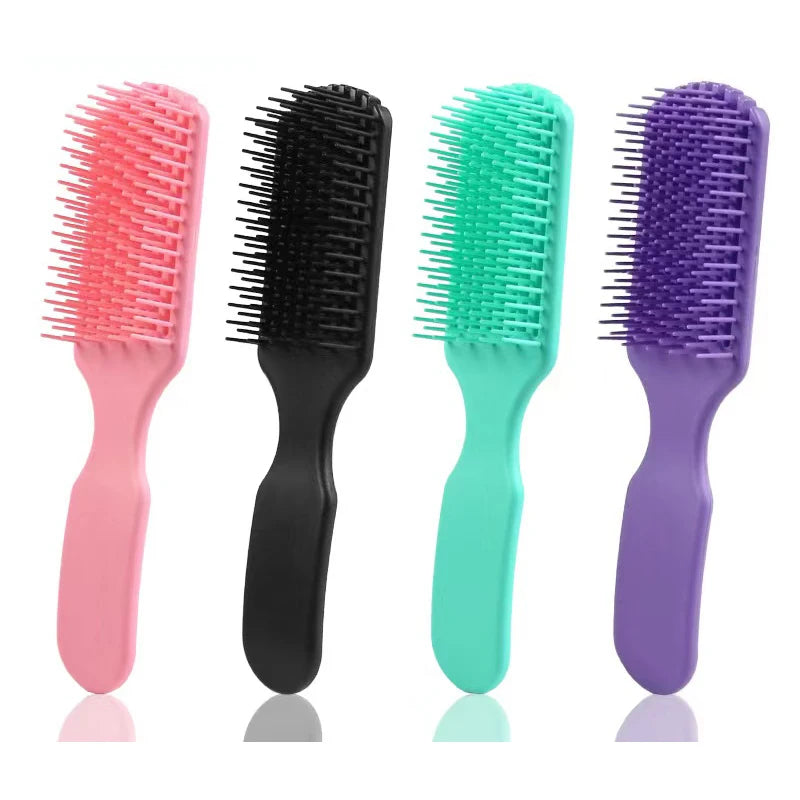 2024 8 Rows Hair Brushes Comb with Small Afro Straightener Plastic Handle Detangler Hairbrush for Women Curved Straight Styling