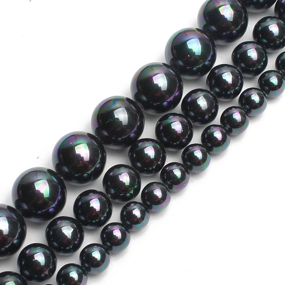 Fashion Natural round Smooth Black Shell Pearl Beads 6/8/10/12mm for Jewelry DIY Making Bone & Coral Beads