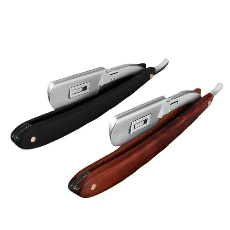 Retro Men's Shaving Knife Holder Zinc Alloy Barber Shop Tools for Men Gift Old Sandalwood Ebony Folding Manual Razor