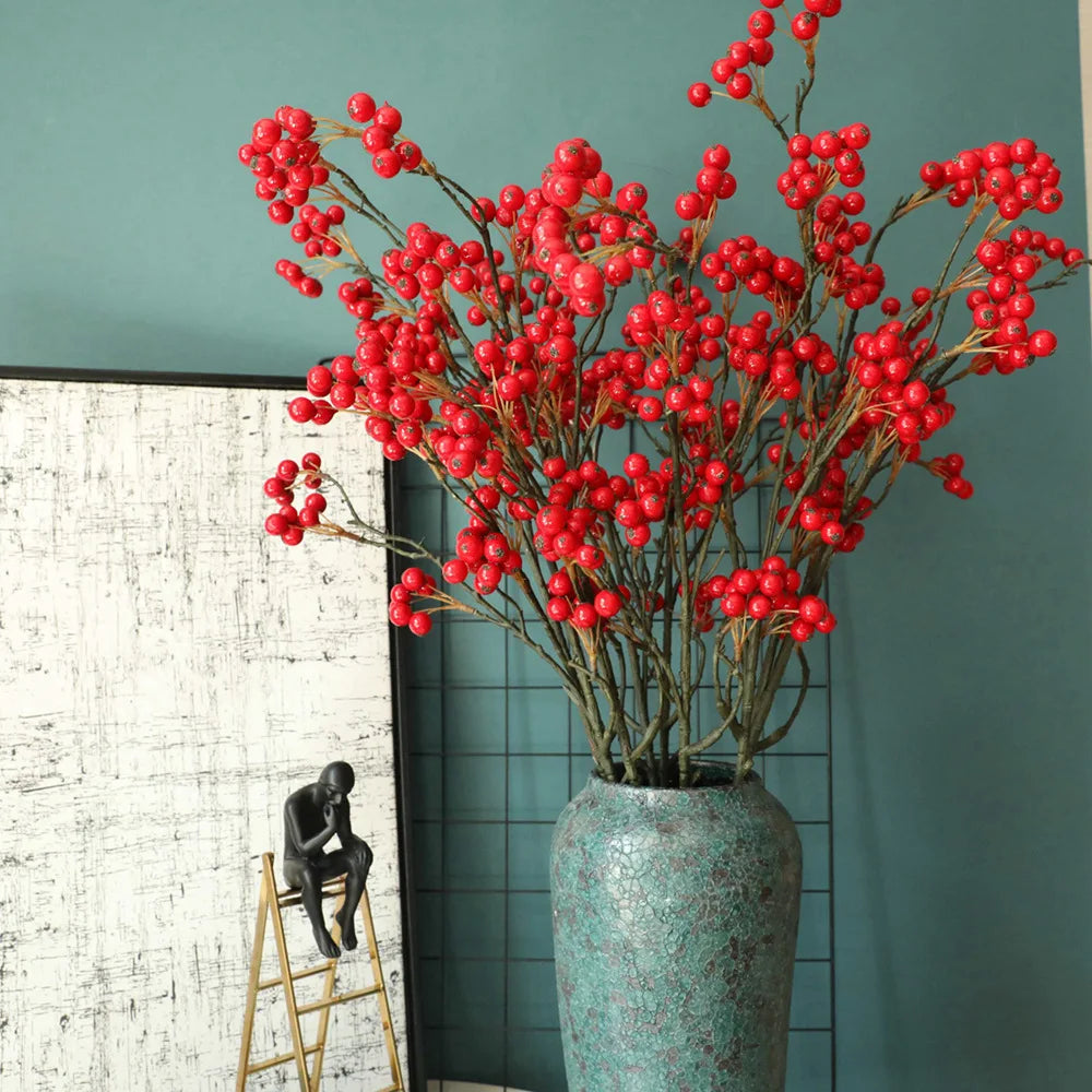 2024 80cm Factory Price Artificial Red Berry Holly Christmas Berries Stems for Christmas Tree Decorations