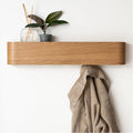 Wall-Mounted Coat Rack with 9 Hooks - Modern Design Coat Rack with Hidden Wall Hooks - Solid Wood Veneer Panel Coat Hanger Oak