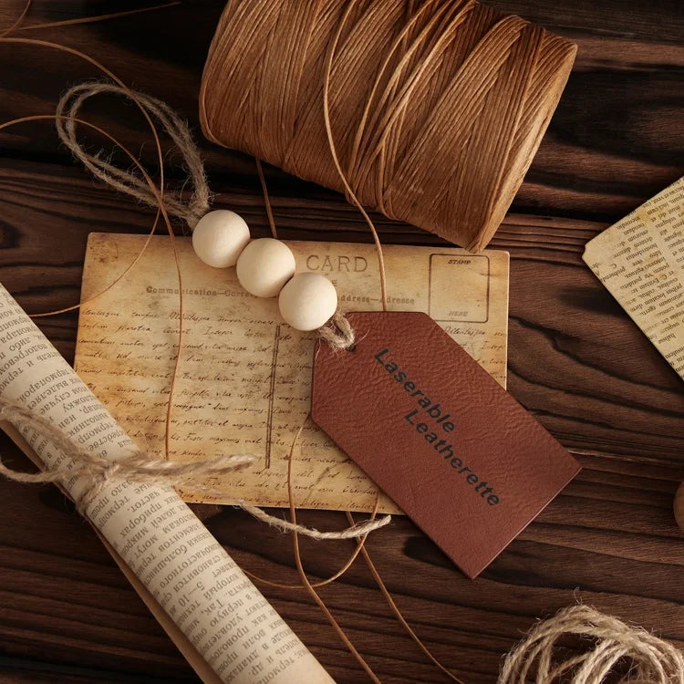 Factory Direct Garment Label Branded Logo Wax String Printed Hangtag Waterproof Wooden Bead Leatherette Hang Tag for Jeans