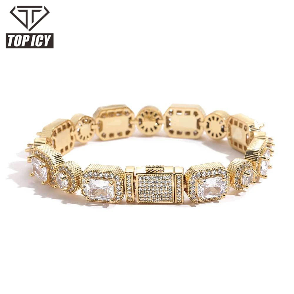 Top Icy Iced Out Big Diamond Fashion Jewelry Bracelets Brass 18K Gold Plated 3A CZ Shiny Bangle Bracelets Women Men